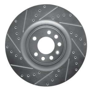 Saab 9-3 Brake Rotor (1) - Front Left - R1 Concepts - Drilled & Slotted - Silver - `08-`11